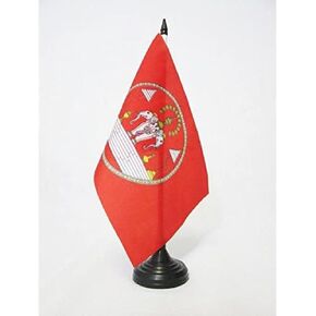 المعيار الملكي لاوس 1945-1975 علم الطاولة 5 بوصة × 8 بوصة - علم مكتب مملكة لاوس 21 × 14 سم - عصا وقاعدة بلاستيكية سوداء - AZ FLAG