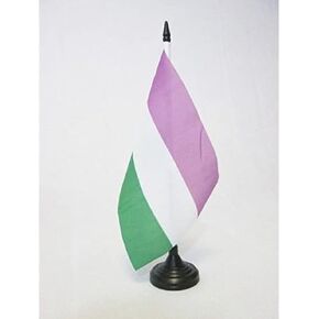 Genderqueer Pride Table Flag 5'' x 8'' - rainbow Desk Flag 21 x 14 cm - Black plastic stick and base - AZ FLAG