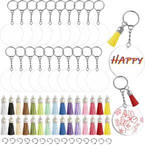 RAINFLOW 120PCS Sublimation Keychain Blanks - 30PCS Acrylic Keychain Blanks for Vinyl with 30pcs Keychain Rings,30pcs Jump Rings,30pcs Silver Tassels for Craft and DIY