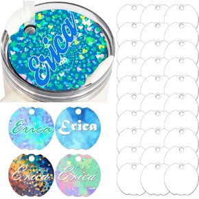 ToBeAce 30 Pcs Sublimation Hardboard Name Plate Blanks Topper for Stanley Tumblers 30 20 oz Cup Lid H2.0, MDF Personalized Name Tag for Customized Tumblers with Handle, Rectangle (Round)