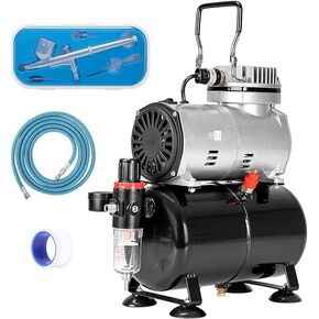 VIVOHOME Airbrush Kit with 1/5 HP Professional Air Compressor with 3L Tank, Quiet Air Brush Paint System Set with 0.3mm Dual Action Airbrush Gun and Tape, Gravity Feed