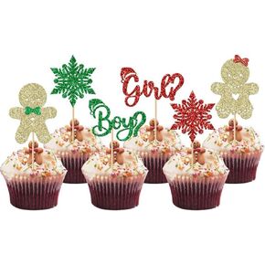 24 Pcs Gingerbread Man Cupcake Toppers Christmas Theme Party Cake Decoration Gender Reveal Party Decorating Supplie Dessert Insert MGPFERD