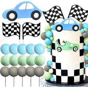 JeVenis Two Fast Cake Topper Race Car Cake Decorations Car Cake Topper Checkered Flag Cake Topper Growing Up Two Fast Birthday Decor For Birthday Decorations