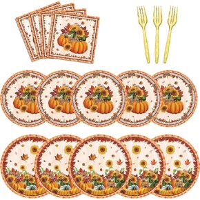 Thanksgiving Decorations Thanksgiving Decor Indoor, 80PCS Thanksgiving Plates and Napkins Sets Disposable Thanksgiving Dinnerware Pumpkin Paper Plates and Napkins Sets Decor for Home