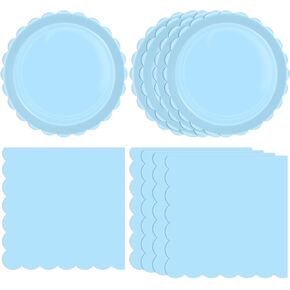 40 PCS Solid Blue Party Supplies Blue Themed Disposable Party Decorations Blue Birthday Decorations Llight Blue Paper Plates and Napkins Party Supplies for Baby Shower Wedding Birthday Party