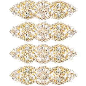 uxcell Crystal Rhinestone Applique, Sew on Applique Wedding Dress Belt Decoration for Women DIY Accessories Prom Ceremony Wedding Party Silver, 4 PCS