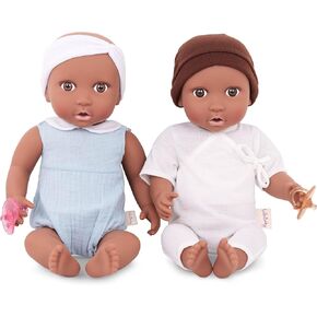 LullaBaby – 14-inch Realistic Baby Twin Dolls – Fair Skin Tones & Brown Eyes – Star & Floral Swaddles – Cute Hat & Headband – Toys For Kids Ages 2 & Up – Twin Baby Dolls & Sleep Sacks Set – Boy & Girl