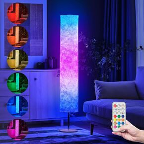 LED Soft Light Floor Lamp, 60" Simple Design Morden Slim RGB 16 Color Changing Tyvek Fabric Shade Dimmable Remote Control Standing Lamp for Living Room Bedroom Game Room