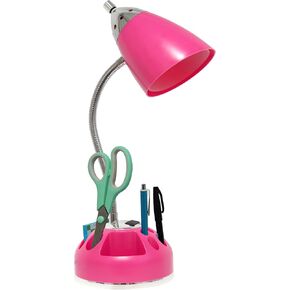 Simple Designs LD1015-PNK Flossy Organizer Desk Lamp with Charging Outlet and Lazy Susan Base, Pink