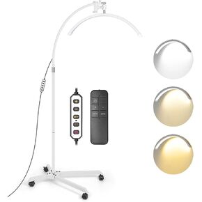Led Half Moon Light for Lashes - Adjustable Height & Brightness for Beauty, Tattoo, Artists, Nail Tech, Esthetician Light - Rotating Half Moon - with Phone Holder (36W, White)