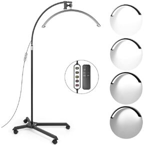 Led Half Moon Light for Lashes - Adjustable Height & Brightness for Beauty, Tattoo, Artists, Nail Tech, Esthetician Light - Rotating Half Moon - with Phone Holder (36W, White)