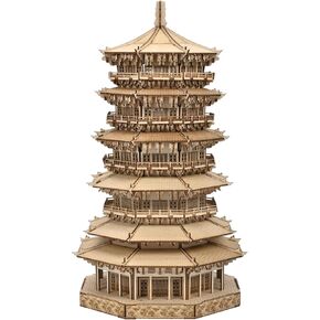 Wooden Pagoda 3D Wooden Puzzle - DIY Wood Craft Kits for Adults to Build Best Gift for Birthdays and Party Favors Age 14+(Six-Storied Pagoda) (1287 PCS)