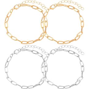 4 PCS Bracelet Chains for Jewelry Making, Alloy Bracelet Chains with Lobster Clasps Chain Bracelets for Women DIY Jewelry Crafts -Silver, Gold