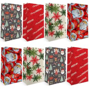 easykart labels Christmas Treat Bags, 32 Pcs Christmas Paper Bags, 32 Pcs Christmas Stickers, Christmas Goodie Bag Party Supplies for Classrooms, Party Favors, Kraft Holiday Goody