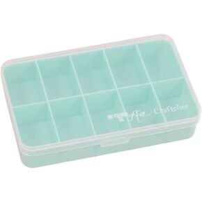 Craftelier - Mini Organizing Box with 10 Compartments for Scrapbooking and Craft Materials | Dimensions 14.6 x 9.1 x 3.2 cm (5.75“ x 3.6" x 1.25") - Transparent and Turquoise Color