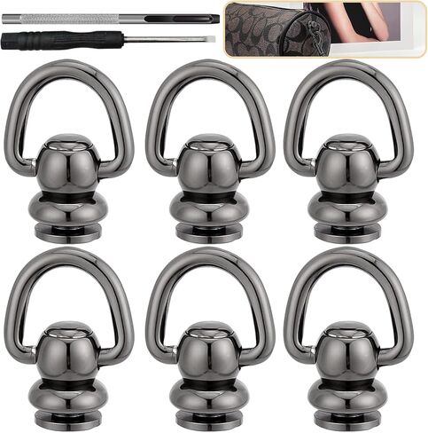 Brass Ball Studs Rivets D Ring, Rivet Button Ball Studs, Rivets D Ring 360 Rotatable, 6 Pcs Brass Rivets Purse Ball Stud for DIY Leather Collar Belt Handbag Jeans(Heavy Duty Large,Black) in Kuwait