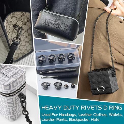 Brass Ball Studs Rivets D Ring, Rivet Button Ball Studs, Rivets D Ring 360 Rotatable, 6 Pcs Brass Rivets Purse Ball Stud for DIY Leather Collar Belt Handbag Jeans(Heavy Duty Large,Black) in Kuwait