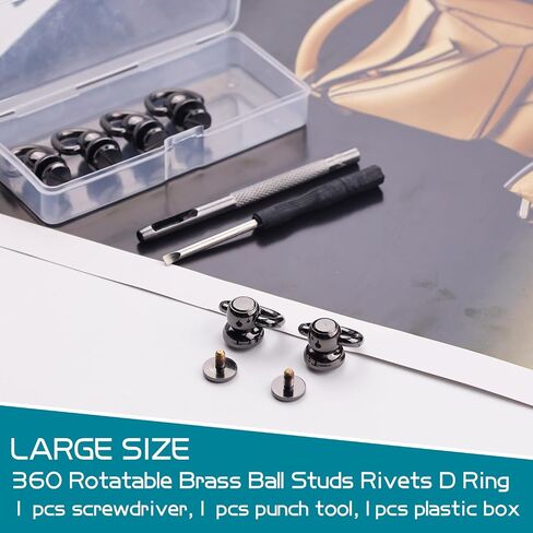 Brass Ball Studs Rivets D Ring, Rivet Button Ball Studs, Rivets D Ring 360 Rotatable, 6 Pcs Brass Rivets Purse Ball Stud for DIY Leather Collar Belt Handbag Jeans(Heavy Duty Large,Black) in Kuwait