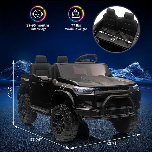 24V 2-Seater Kids Ride On Truck Electric Car for Toddlers Battery Powered Ride On Toy with Remote Control, Handle, Battery Display, Trunk, Soft Start, LED Lights, Music, Black in Saudi Arabia
