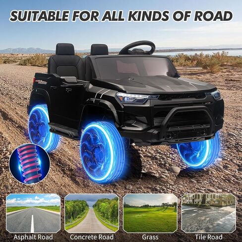 24V 2-Seater Kids Ride On Truck Electric Car for Toddlers Battery Powered Ride On Toy with Remote Control, Handle, Battery Display, Trunk, Soft Start, LED Lights, Music, Black in Saudi Arabia