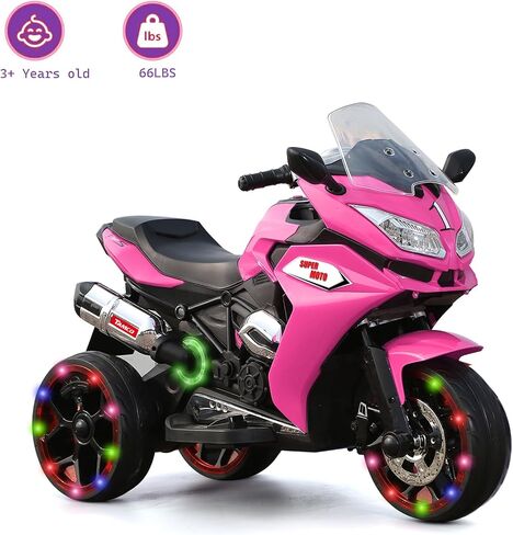 Kids Ride On Motorcycle,12V 4.5AH Battery Powered Ride On Motorcycle,550W Motor,1.8-3.2 Mph Speed,Electric Motorcycle w/Training Wheels with Light, Manual Throttle,Led Lights, Music,USB,Mp3 Pink in Saudi Arabia