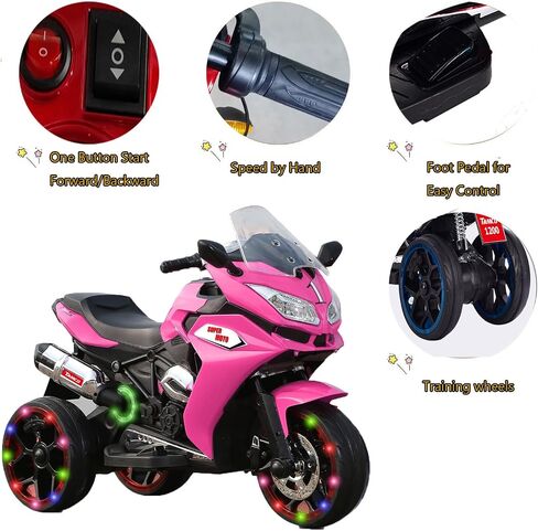 Kids Ride On Motorcycle,12V 4.5AH Battery Powered Ride On Motorcycle,550W Motor,1.8-3.2 Mph Speed,Electric Motorcycle w/Training Wheels with Light, Manual Throttle,Led Lights, Music,USB,Mp3 Pink in Saudi Arabia