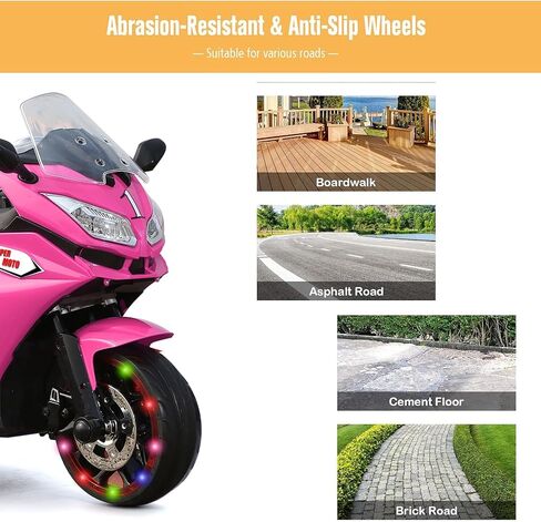 Kids Ride On Motorcycle,12V 4.5AH Battery Powered Ride On Motorcycle,550W Motor,1.8-3.2 Mph Speed,Electric Motorcycle w/Training Wheels with Light, Manual Throttle,Led Lights, Music,USB,Mp3 Pink in Saudi Arabia