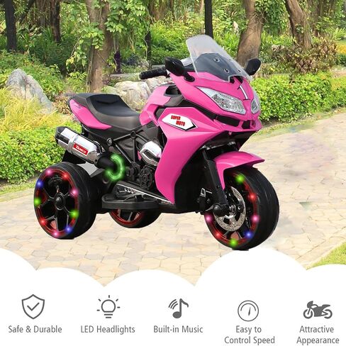 Kids Ride On Motorcycle,12V 4.5AH Battery Powered Ride On Motorcycle,550W Motor,1.8-3.2 Mph Speed,Electric Motorcycle w/Training Wheels with Light, Manual Throttle,Led Lights, Music,USB,Mp3 Pink in Saudi Arabia