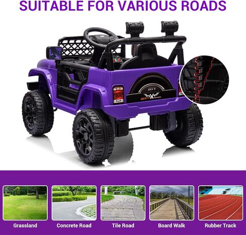 Kids Ride On Truck Car with Remote Control, 12V Battery Powered Toy Car with Spring Suspension, LED Lights, Music, Toddler Electric Vehicles for Girls Boys 3+, Purple in Saudi Arabia