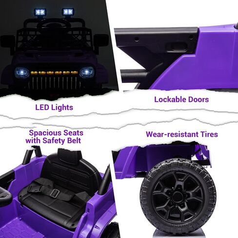 Kids Ride On Truck Car with Remote Control, 12V Battery Powered Toy Car with Spring Suspension, LED Lights, Music, Toddler Electric Vehicles for Girls Boys 3+, Purple in Saudi Arabia