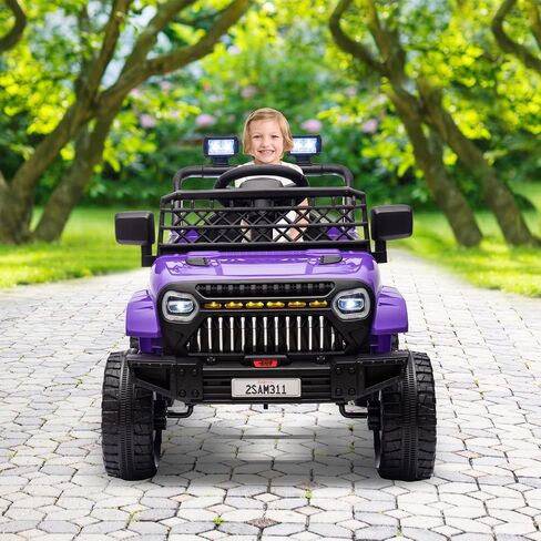 Kids Ride On Truck Car with Remote Control, 12V Battery Powered Toy Car with Spring Suspension, LED Lights, Music, Toddler Electric Vehicles for Girls Boys 3+, Purple in Saudi Arabia