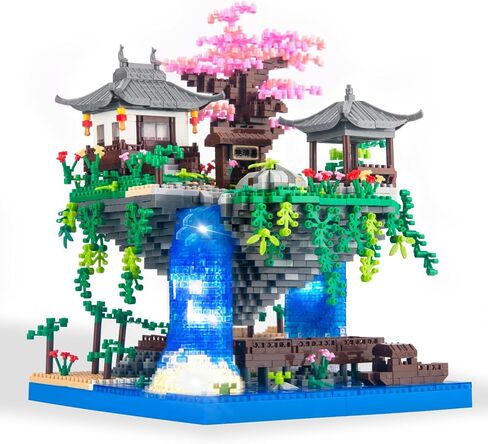 مجموعة بناء شجرة بونساي بأزهار الكرز، مجموعة بناء بركة زهر الخوخ، نماذج هدايا قابلة للجمع للمراهقين والبالغين بعمر 14 عامًا فما فوق (3320 قطعة) in Kuwait