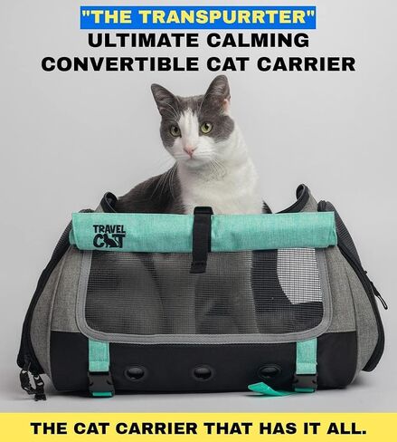 Travel Cat Carrier Bag - Portable Comfort Soft Sided Transpurrter Cat Carrier for Small Medium Cats Kitten up to 30 LBs Airline Approved Backpack with Shoulder Strap (Heather Grey) in Kuwait