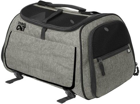 Travel Cat Carrier Bag - Portable Comfort Soft Sided Transpurrter Cat Carrier for Small Medium Cats Kitten up to 30 LBs Airline Approved Backpack with Shoulder Strap (Heather Grey) in Kuwait