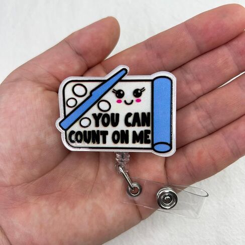 Cute Pharmacy Tech Badge Reel Holder Retractable | You Can Count on Me Funny ID Name Badge Reel with Alligator Clip & 24" Durable Nylon Cord for Nurse Doctor Pharmacist CPhT & Medical Worker | Acrylic in Saudi Arabia