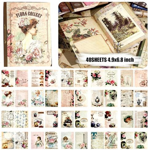 BLEDS 210 Sheets of Scrapbook Paper, Vintage Journaling Supplies Aesthetic Craft Paper for Junk Journal Ephemera Coquette Room Wall Retro Decor Background Collage Tags Card Making in Saudi Arabia