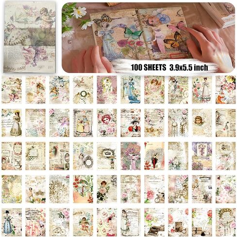 BLEDS 210 Sheets of Scrapbook Paper, Vintage Journaling Supplies Aesthetic Craft Paper for Junk Journal Ephemera Coquette Room Wall Retro Decor Background Collage Tags Card Making in Saudi Arabia