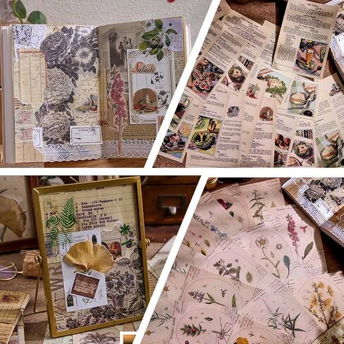 BLEDS 210 Sheets of Scrapbook Paper, Vintage Journaling Supplies Aesthetic Craft Paper for Junk Journal Ephemera Coquette Room Wall Retro Decor Background Collage Tags Card Making in Kuwait