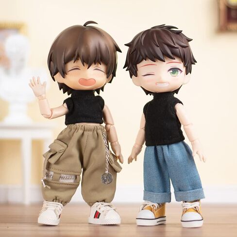 niannyyhouse Ob11 Short Vest Chain Cargo Pants 1/12 BJD Doll Dress Up (White+Black) in Saudi Arabia