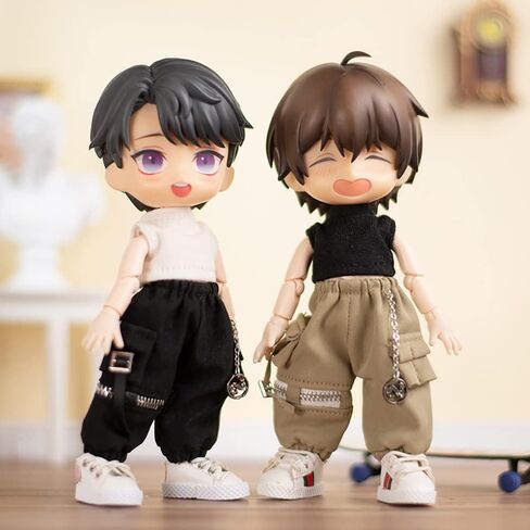 niannyyhouse Ob11 Short Vest Chain Cargo Pants 1/12 BJD Doll Dress Up (White+Black) in Saudi Arabia