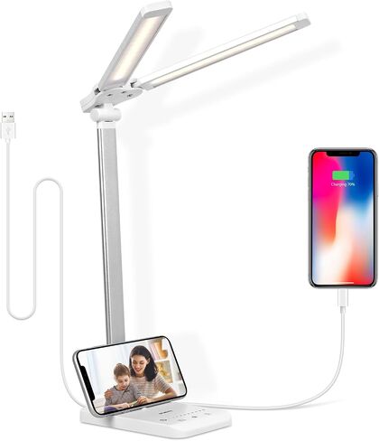 Semlos Dual Head LED Desk Lamp, Eye-Caring Table Lamps, 5 Lighting Modes & 5 Brightness Levels, Touch Control, Dimmable Desk Light for Home Office, White Reading Light, Adapter Included in Saudi Arabia