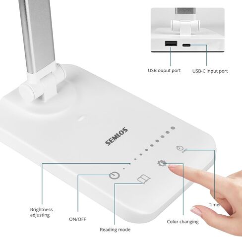 Semlos Dual Head LED Desk Lamp, Eye-Caring Table Lamps, 5 Lighting Modes & 5 Brightness Levels, Touch Control, Dimmable Desk Light for Home Office, White Reading Light, Adapter Included in Saudi Arabia