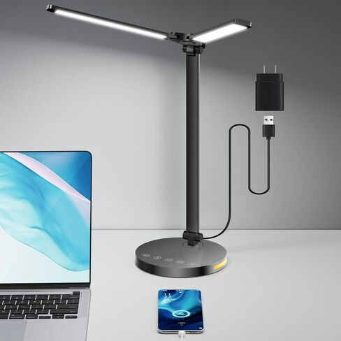 Semlos Dual Head LED Desk Lamp, Eye-Caring Table Lamps, 5 Lighting Modes & 5 Brightness Levels, Touch Control, Dimmable Desk Light for Home Office, White Reading Light, Adapter Included in Saudi Arabia