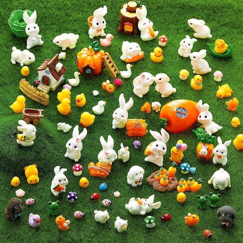 Skylety 100 Pieces Mini Rabbit Carrot Figurines Easter Bunny Carrot Figures Resin Duck Miniatures Figurines Tiny Resin Animal Figurine Micro Landscape Dollhouse Ornament for DIY Easter Bunny Garden in Saudi Arabia