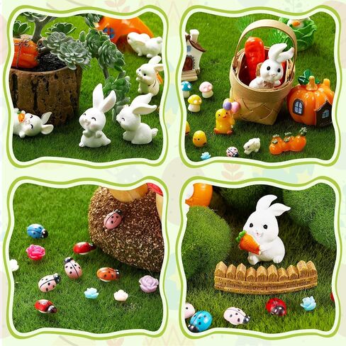 Skylety 100 Pieces Mini Rabbit Carrot Figurines Easter Bunny Carrot Figures Resin Duck Miniatures Figurines Tiny Resin Animal Figurine Micro Landscape Dollhouse Ornament for DIY Easter Bunny Garden in Saudi Arabia