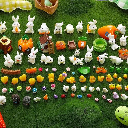 Skylety 100 Pieces Mini Rabbit Carrot Figurines Easter Bunny Carrot Figures Resin Duck Miniatures Figurines Tiny Resin Animal Figurine Micro Landscape Dollhouse Ornament for DIY Easter Bunny Garden in Saudi Arabia