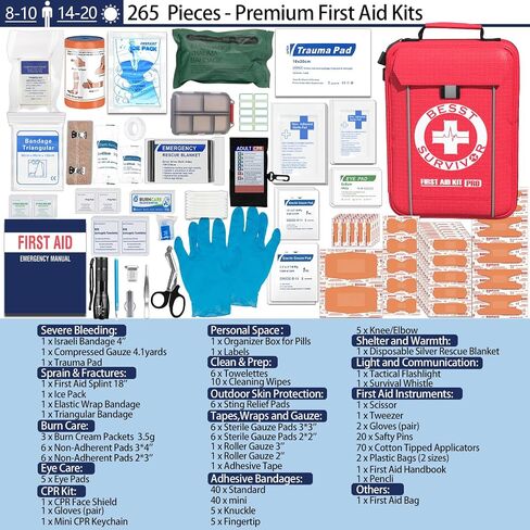 Waterproof First Aid Kit -Labeled Compartments Trauma Kits, Advanced Large Emergencies Medical Kits for Cars, Boats, Camping, Hurricanes and Outdoor Emergencies- 262 Piece Kit in Kuwait