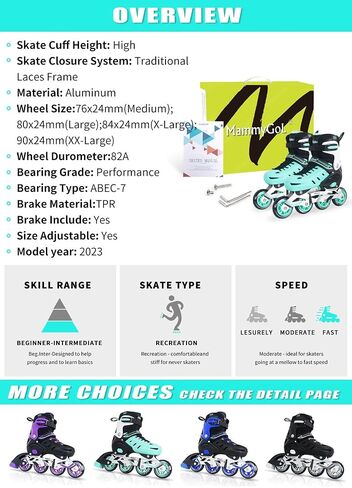 MammyGol Adults Adjustable Inline Skates, Safe and Durable Roller Skates with Giant Wheels, High Performance Professional Skates for Men Women Youth in Saudi Arabia