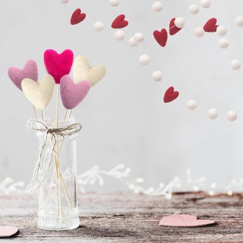 قلوب ملبدة من Glaciart - 1.5 بوصة جاهزة للتعليق (9 قطع) - تلبيد بالإبرة والزيوت العطرية جاهزة - مصنوعة يدويًا في نيبال باستخدام الصوف النيوزيلندي الطبيعي بنسبة 100%، للمشروعات الفنية، والأكاليل وديكور عيد الحب in Kuwait