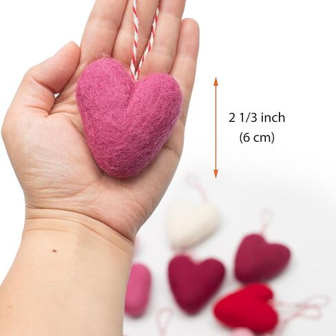 قلوب ملبدة من Glaciart - 1.5 بوصة جاهزة للتعليق (9 قطع) - تلبيد بالإبرة والزيوت العطرية جاهزة - مصنوعة يدويًا في نيبال باستخدام الصوف النيوزيلندي الطبيعي بنسبة 100%، للمشروعات الفنية، والأكاليل وديكور عيد الحب in Kuwait